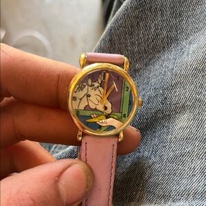 Pink Cartoon Horse Leather Strap Watch